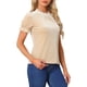 thumbnail image 4 of Camisa de Cuello Volante Inspire Chic para Mujeres, Blusa de Terciopelo de Manga Corta, Talla XS, Color Caqui, 4 of 6
