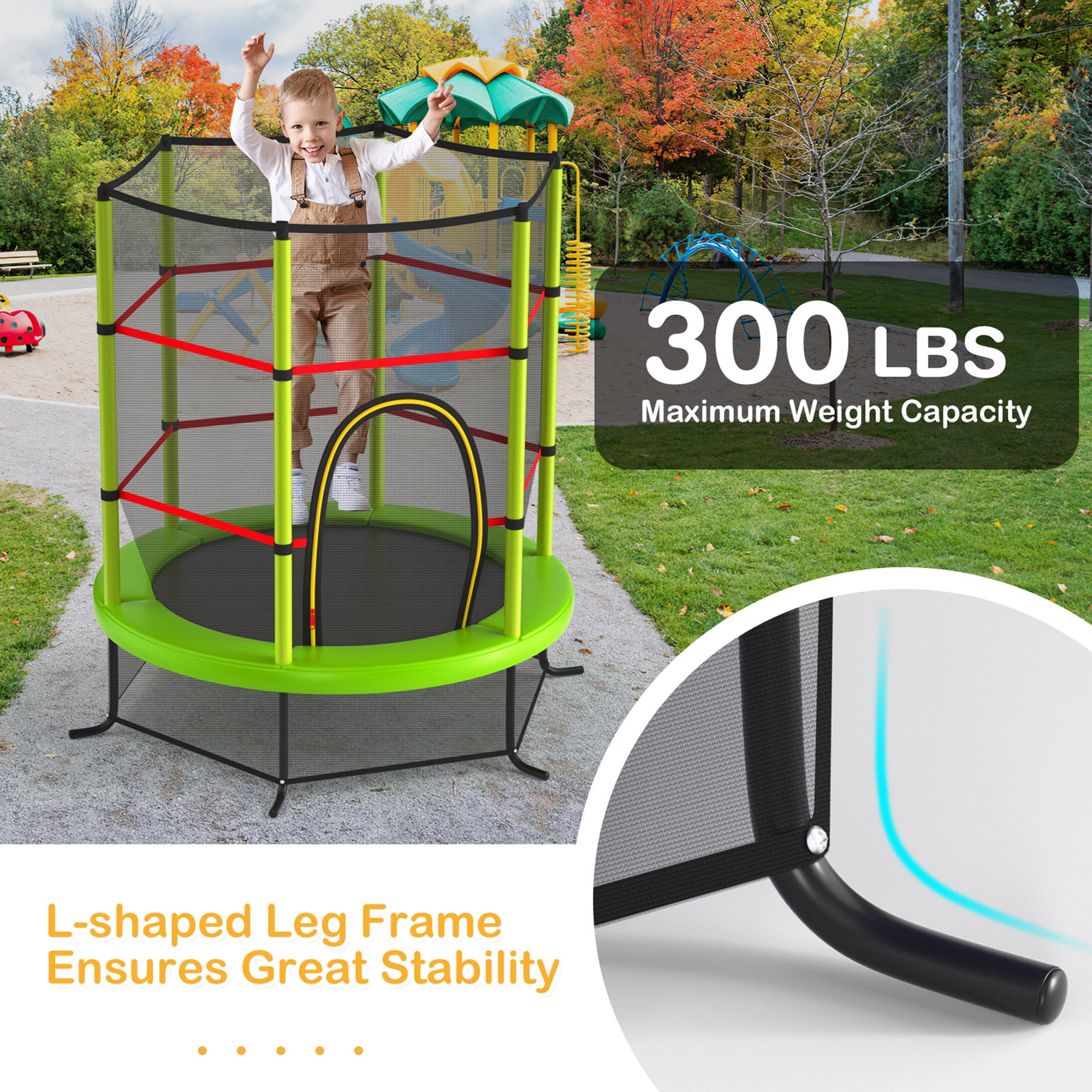 Gymax 55'' Recreational Trampoline for Kids Toddler Trampoline w/ Enclosure Net Green