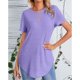 thumbnail image 2 of Camiseta de verano elegante informal de color liso con botones en la parte posterior de manga corta con dobladillo curvado para mujer, 2 of 6