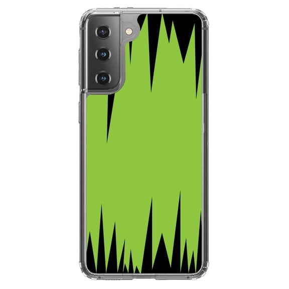 DistinctInk Clear Shockproof Hybrid Case for Galaxy S21  PLUS 5G (6.7" Screen) - TPU Bumper, Acrylic Back, Tempered Glass Screen Protector - Lime Green Black Spikes