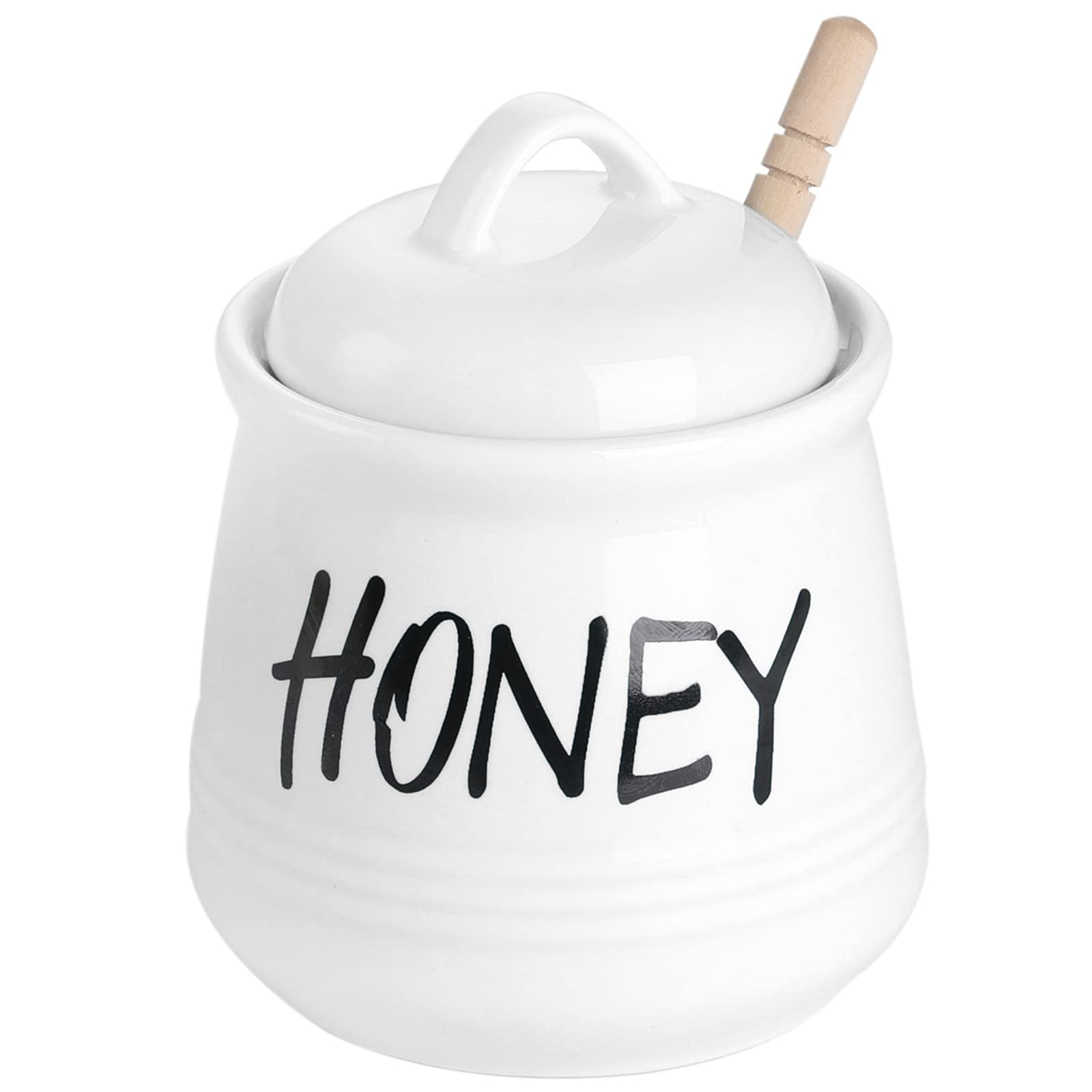 HAOTOP Porcelain Honey Jar with Lid and Honey Dipper 12oz (White