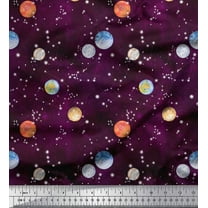 Soimoi Silk Fabric Planet Galaxy Printed Fabric 1 Yard 42 Inch Wide