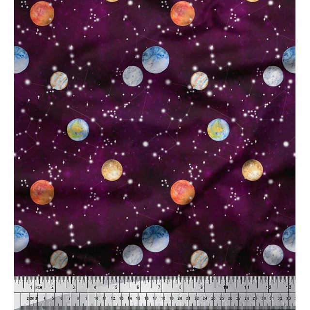 Soimoi Cotton Poplin Fabric Planet Galaxy Decor Fabric Printed Yard 42 Inch Wide