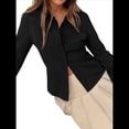 thumbnail image 2 of Camisas de Mujer con Botones, Larga A Rayas, Cuello, Blusas Informales de Trabajo, Conjuntos Modernos Negro L, 2 of 10