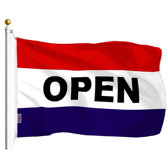 G128 - OPEN Flag Red White Blue Store Banner Advertising Pennant Business Sign 3x5