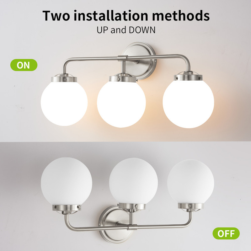 Deyidn 3 Light Pale Gold Bathroom Vanity Light with White Globe Glass Shade Modern Bathroom Wall E12 Bulb