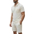thumbnail image 2 of Ceisia Men's Slim Fit Geometric Textured Half-Zip Polo Shirt & Shorts Set | Summer Casual Two-Piece Outfit Gifts, 2 of 5