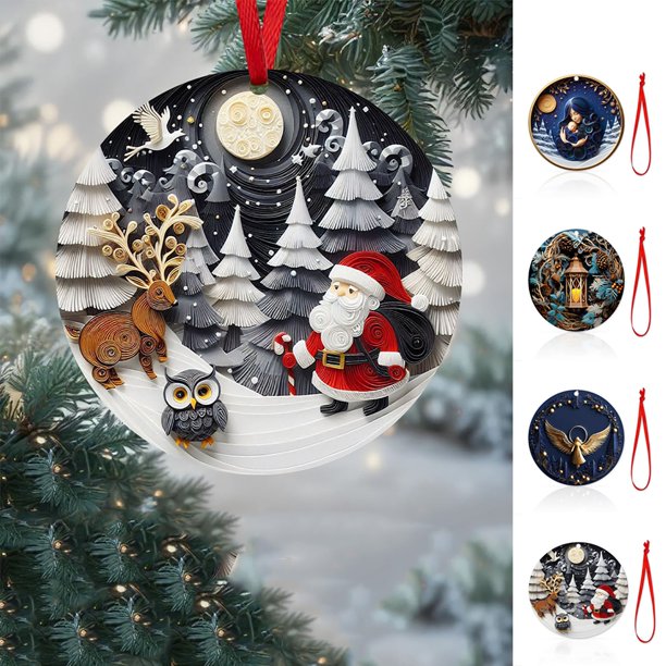onlyliua ¡ Ofertas Del Día Liquidación Prime! Adornos Navideños de Filigrana Plana con Apariencia de Adornos Navideños Sin Textura Adornos Navideños Redondos con Patrón de Muñeco de Nieve y Ángel par
