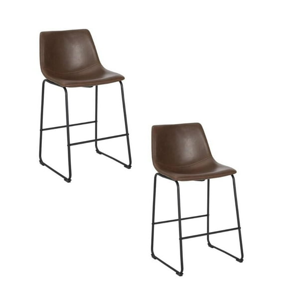 TABOURET LANDON 30" avec cuir PU et structure en acier thermolaqué noir mat ENSEMBLE DE 2