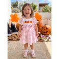 thumbnail image 5 of RUINIXCW Toddler Baby Girl Halloween Dress Infant Baby Girl Summer Fall Dress Clothes Pumpkin Embroidery Collar Puff Short Sleeve Dress with Bow, 5 of 8