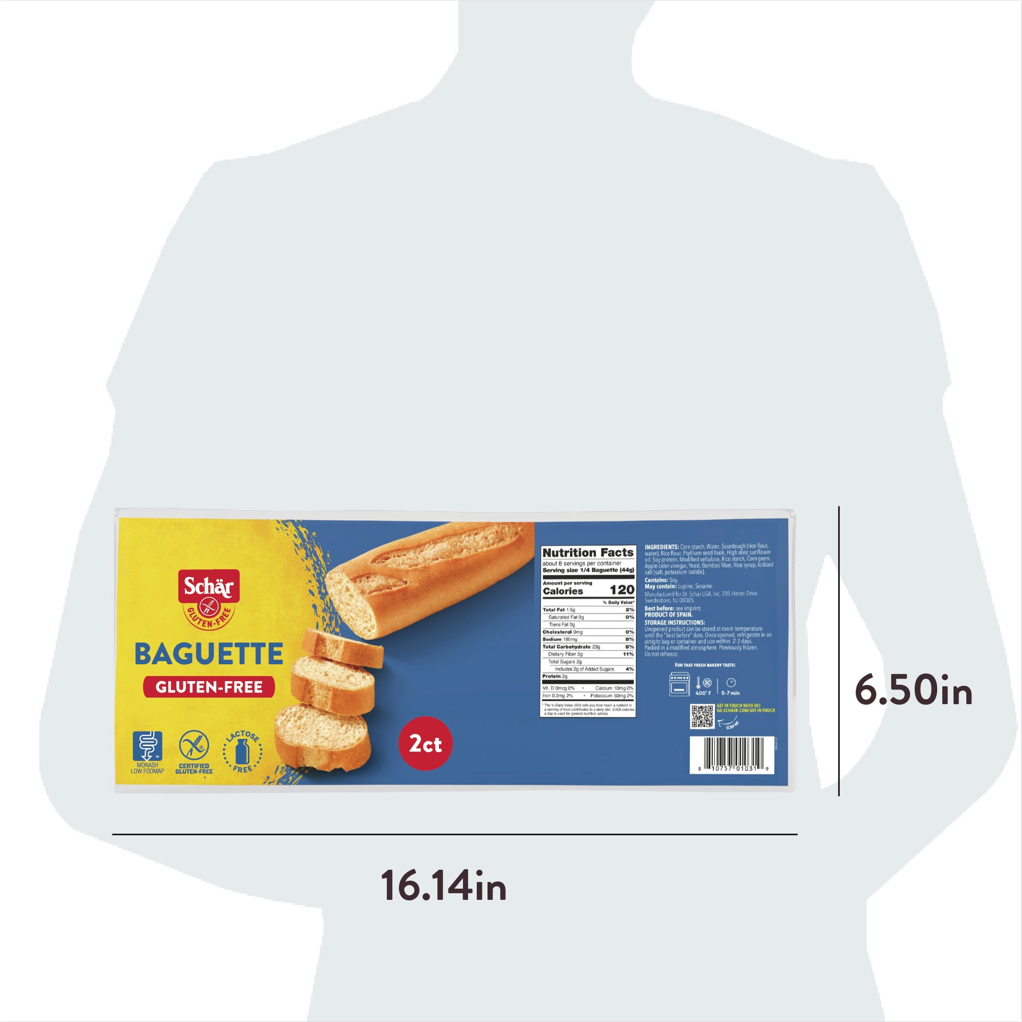 Schar Gluten Free Full Baguette French Bread Loaf, Regular, Shelf-Stable, 12.3 oz (2 Count)