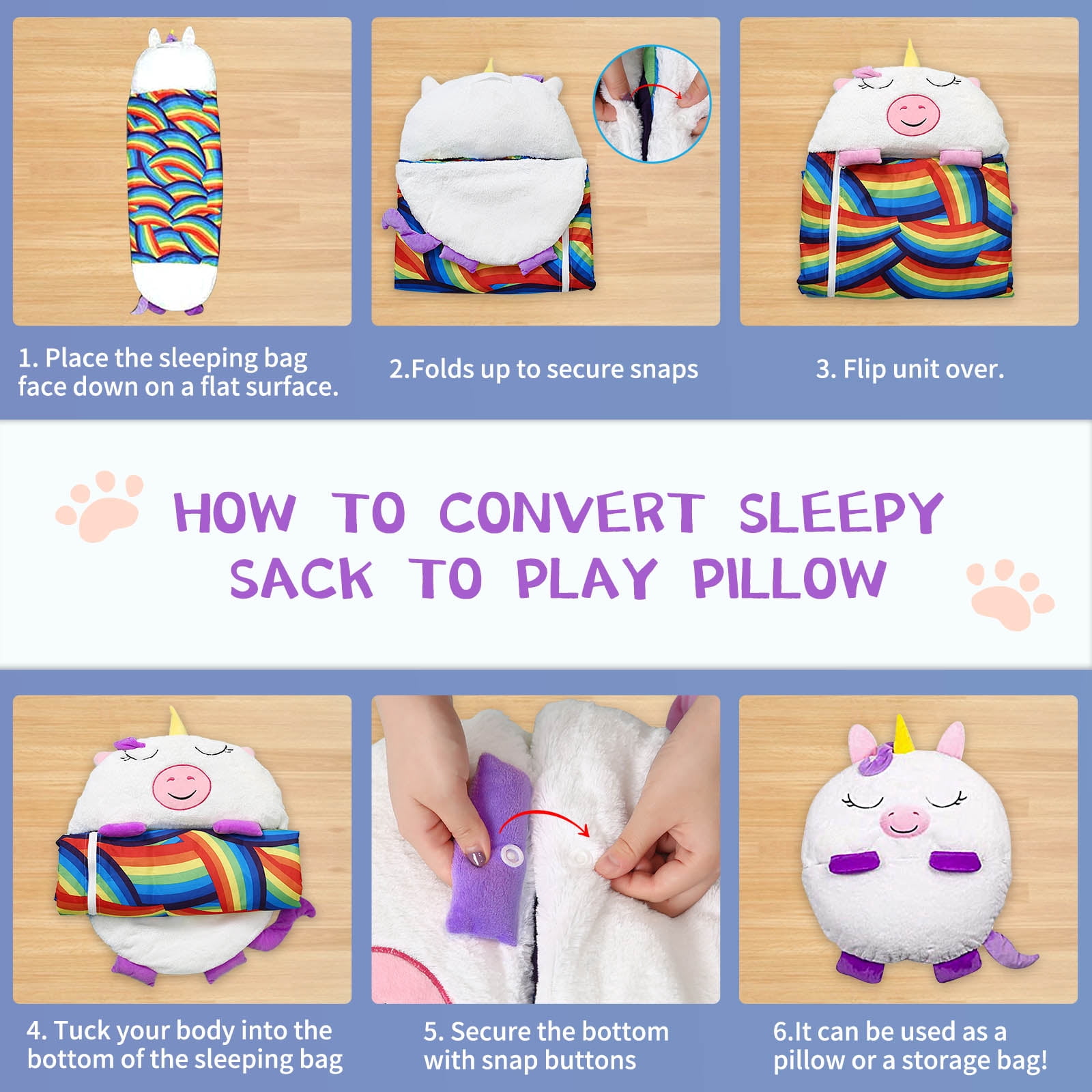 KKL Kids Happy Sleeping Bag Anti-Kick Design Machine Washable Toddler Nap Mat, White