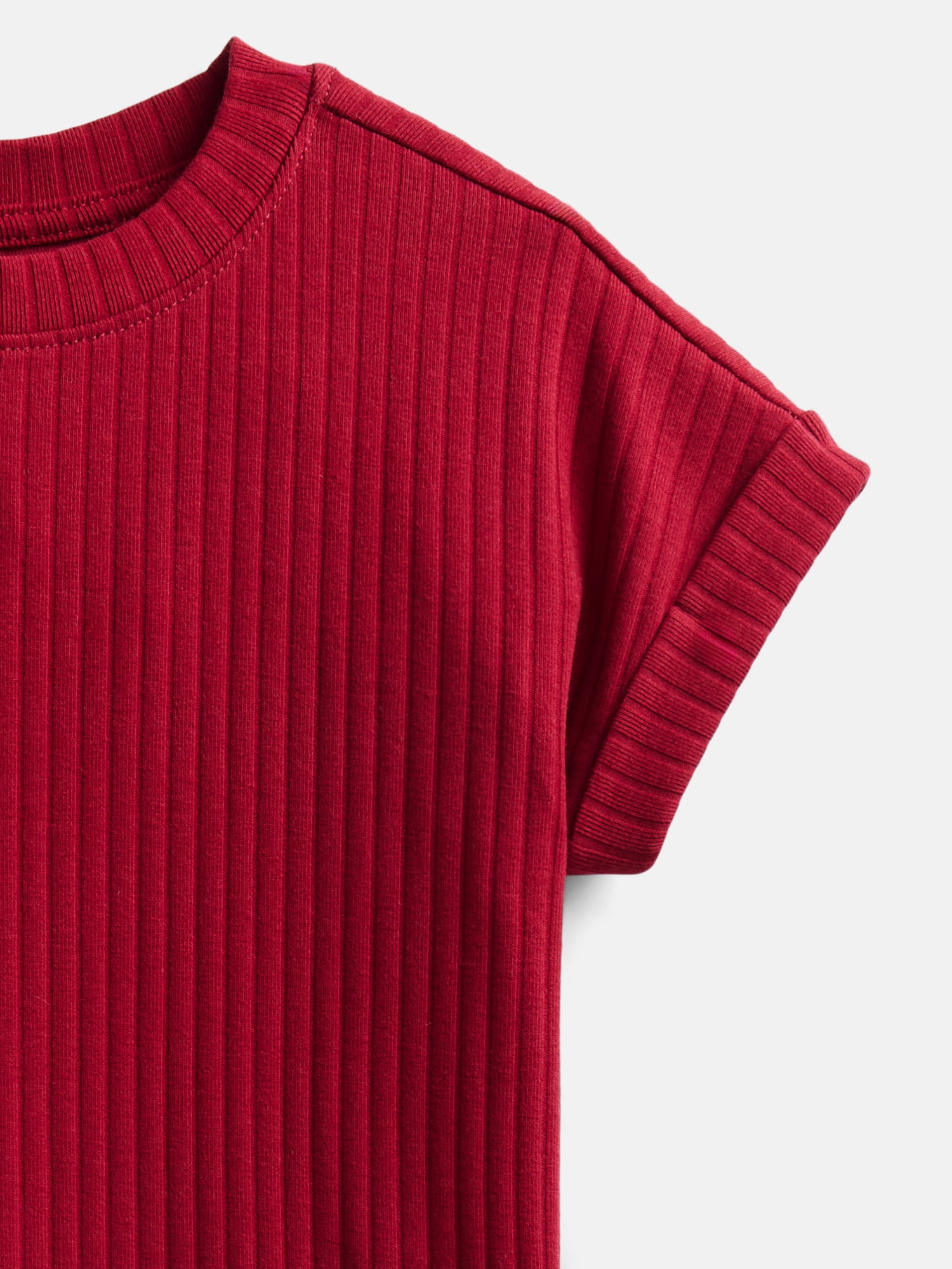Wonder Nation Girls' Ribbed Knit Top with Short Sleeves, Sizes 4-18 & Plus