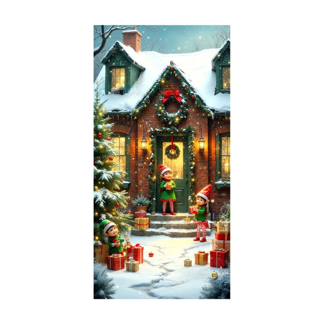 Decoraciones de Navidad Cubierta de Puerta de Navidad de 35 X 72 Pulgadas Cortina de Puerta de Navidad Decoración de Puerta Y Pared Del Día de Navidad Decoración de Fiesta de Vacaciones Decoraciones D