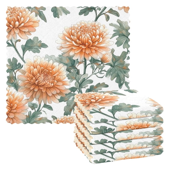 6 Pieces of Kitchen Towels 11x11Inch Kitchen Dish Cloths Kitchen Dish Towels Reuseable Cleaning Cloths Chrysanthemums Coral