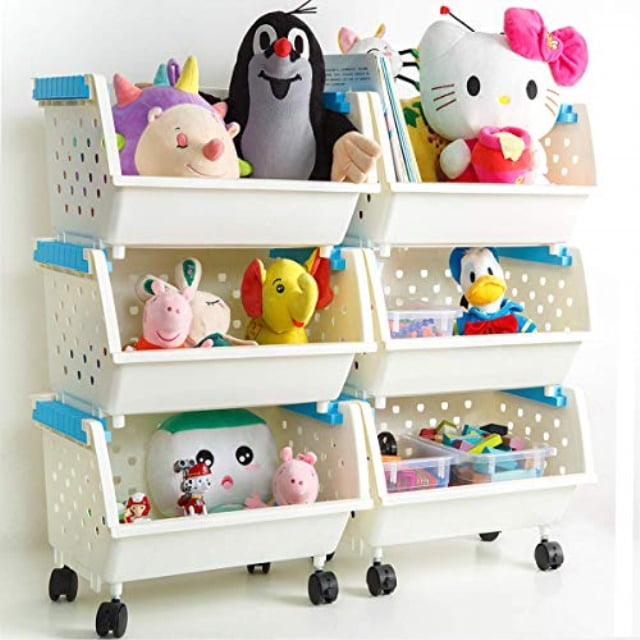 toy storage shelves with baskets