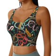 thumbnail image 2 of Vsdgher Snake And Flower Print Women Sleeveless Athletic Tank Top Built-in Bra Camisole Sports Vest for Yoga Running Fitness Exercise with Removable Pads, 2 of 8