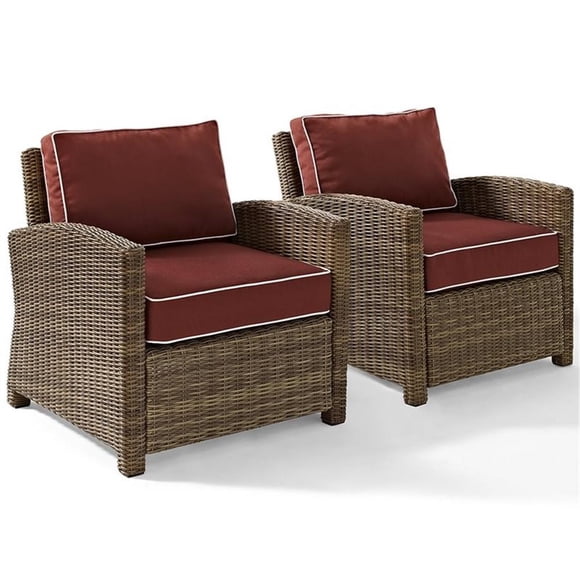 Crosley Furniture Bradenton Chaise de Patio en Tissu Brun/rouge Sangria (Ensemble de 2)