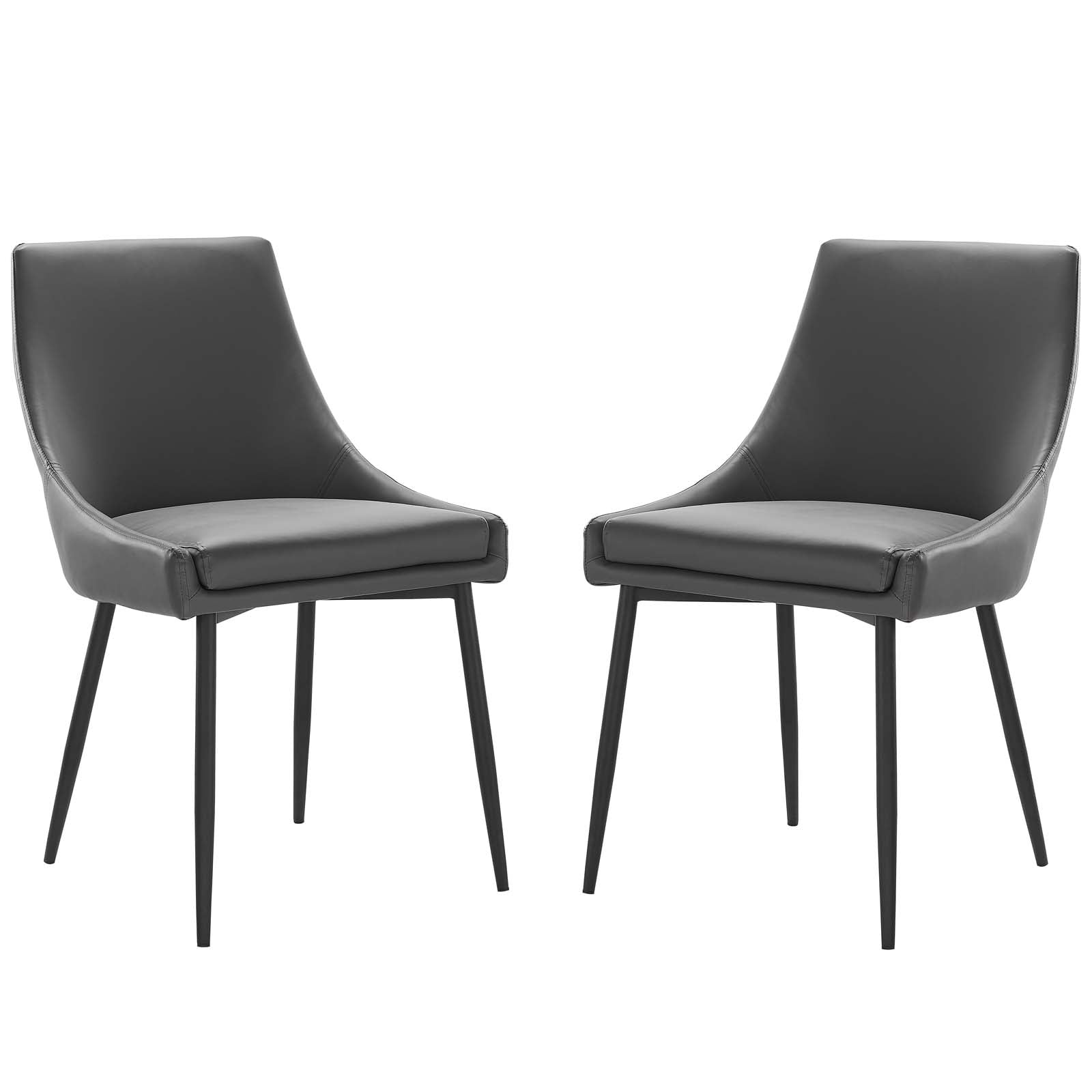 Side Dining Chair, Set of 2, Faux Vegan Leather, Black Grey Gray
