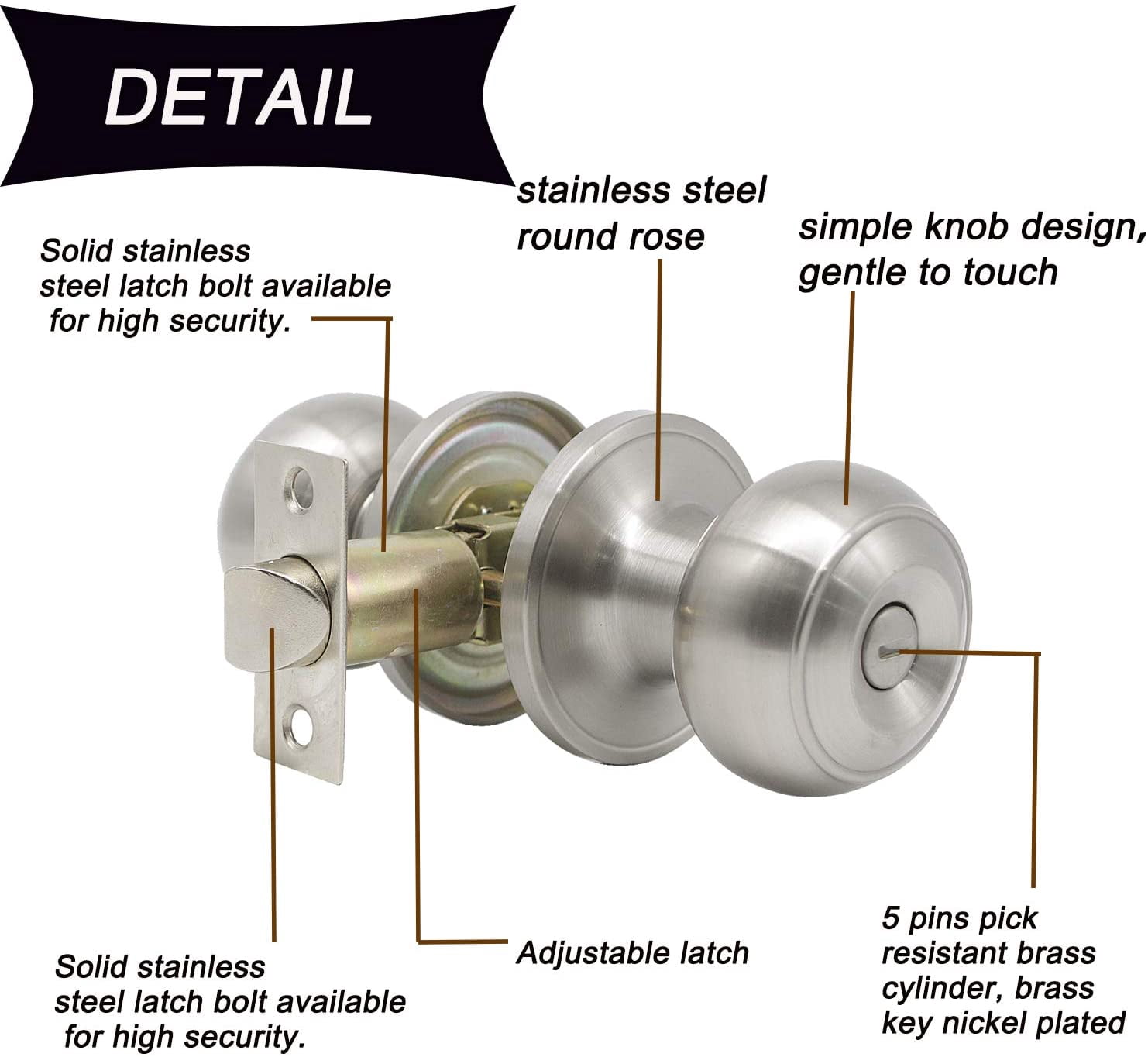 Privacy Door Knobs Lock Interior Bedroom Bathroom Door Handle Antique Brass Round Ball Keyless Lockset 3 Pack