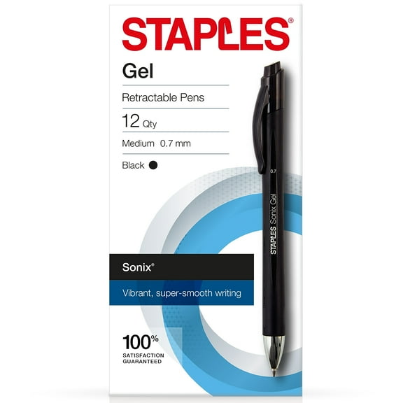 Staples Sonix Retractable Gel-Ink Pens Medium Point Black Dozen (13561-CC) 651254