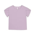 thumbnail image 3 of Little Kid Girls Short Sleeve Muslin Petal Sleeve Solid Color Breathable Round Neck Children's Spring And Summer Short Beach Top 5 15 Years Old Girls Undershirt Tops Knit Tops for 5-6 Years Green, 3 of 3