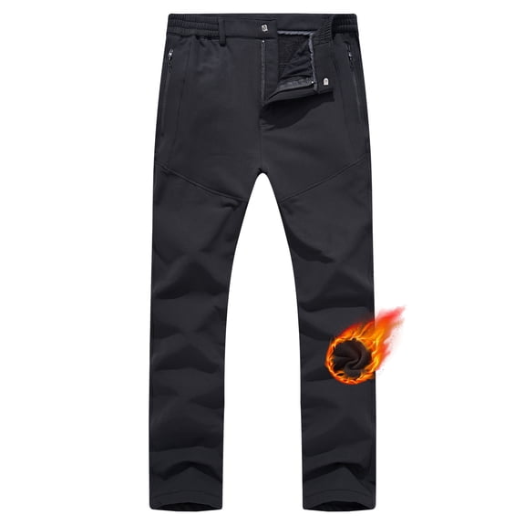Taigaofy Men's Winter Fleece Lined Hiking Pants With Zip Pockets Waterproof Quick-Dry Travel Fishing Work Outdoor Pants Black L
