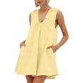thumbnail image 1 of Mceream Dresses for Women Plus Size with Pockets Casual A Line Flowy Tank Dresses Summer Sleeveless V Neck Ruffled Hem Party Ruched Short Dress Yellow L, 1 of 8