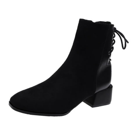 

Black Boots for Women Fashion Women Flock Solid Color Autumn Thick Sole Square Heels Zipper Short Booties Round Toe Shoes Ankle Boots for Women Flock Black