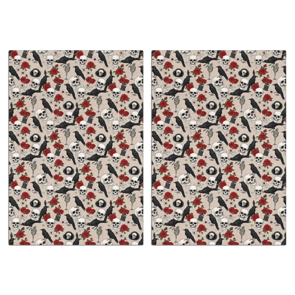 2 Pcs Funny Kitchen Towels,Beige Gothic Skull Rose Crow Pattern Microfiber Dish Towels,Kitchen Tea Towels,Kitchen Towel Set (18" X 26")