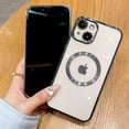 thumbnail image 2 of Compatible with iPhone 12 Mini Magnetic Clear Case,Luxury Plating Bling Transparent Shockproof MagSafe Case with Full Camera Lens Protector for iPhone 12 Mini Women Girl Men-Black, 2 of 14
