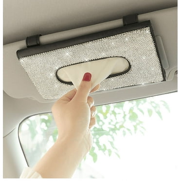 MINI-FACTORY Car Sun Visor Tissue Box Holder, Bling Crystal Holder PU Leather Tissue Case Car Accessories for Women
