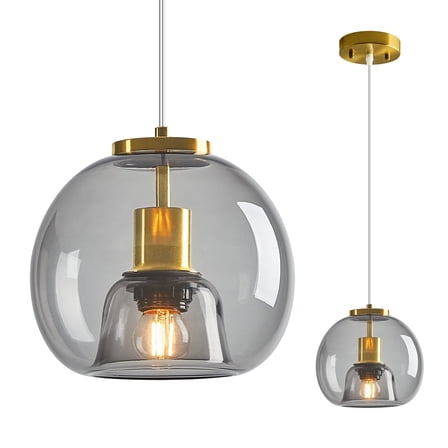 Deyidn Light Grey Glass Pendant Lights Kitchen Island Gold Hanging Light Fixture Glass Globe Pendant Light Modern Pendant Lighting for Kitchen Island Bedroom Dining Room
