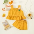 thumbnail image 2 of Inadays Baby Girl Clothes Summer Cotton Outfits Ruffle Hem Sleeveless Shirt Kid Flower Tops Vest Short Set 2pcs Outfits for Girl Infant Toddler Baby, Yellow, 12-18M, 2 of 11