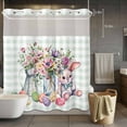 thumbnail image 5 of Easter No Hooks Shower Curtain with Snap-in Liner Colored Eggs Rabbit Doll Flowers Bouquet Green Plaid Shower Curtains for Bathroom, Waterproof, Easy Install, Washable 72"x72", 5 of 9