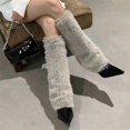 thumbnail image 4 of YOUYEDIAN Womens Furry Boots Knee High Fold Over Tall Boot Wide Calf Pointed Toe Stiletto High Heel Fall Winter Boots for Women Gray, 4 of 5