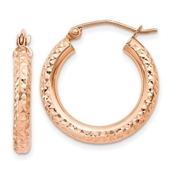 Primal Gold 14K Rose Gold 3mm Diamond Cut Hoop Earrings