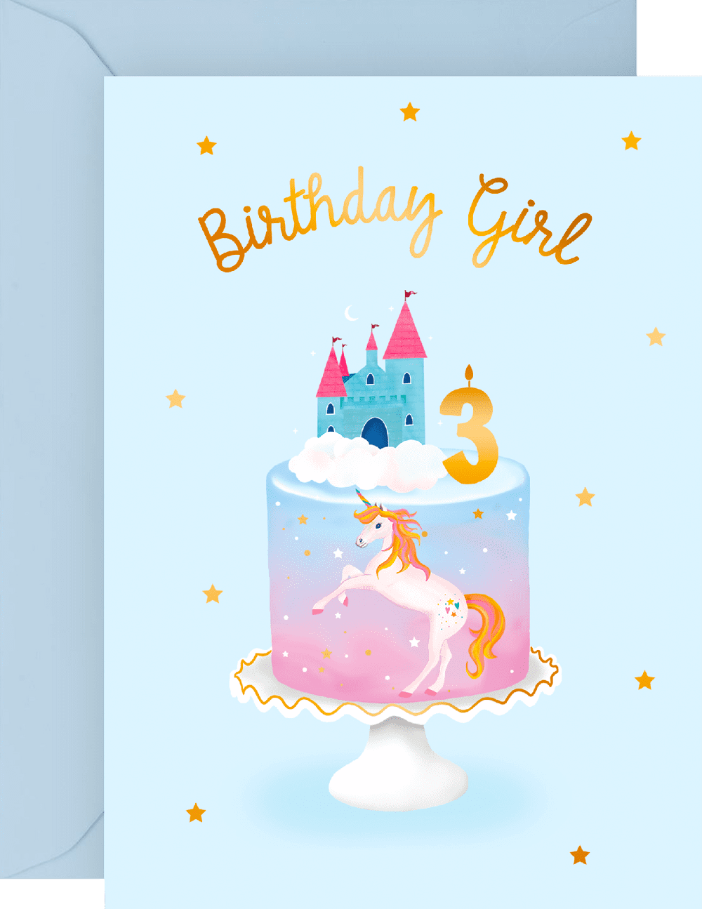 3rd Birthday Card Girl - Unicorn Birthday Card - Age Three - Daughter ...