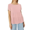 thumbnail image 1 of Top holgado informal para mujer con borde con volantes - Color liso - Manga corta - Mezcla de poliéster - S-XXL, 1 of 3