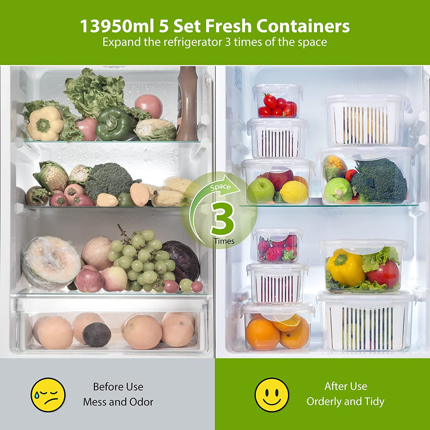  LUXEAR 4 Pack Fruit Containers for Fridge, Vegetable Storage  Container with Lids &Removable Colander Produce Saver Organizer for  Refrigerator Keep Fruit, Veggie, Berry, Meat Fresh Longer-Grey: Home &  Kitchen