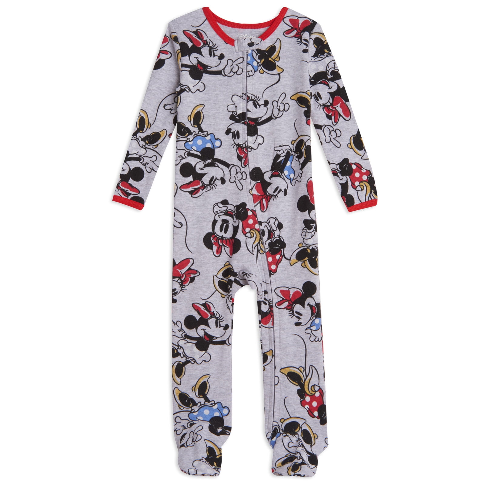 Disney Minnie Mouse Baby Girls' 2-Pack Footed Sleep N' Play Coveralls Minnie Grey Red