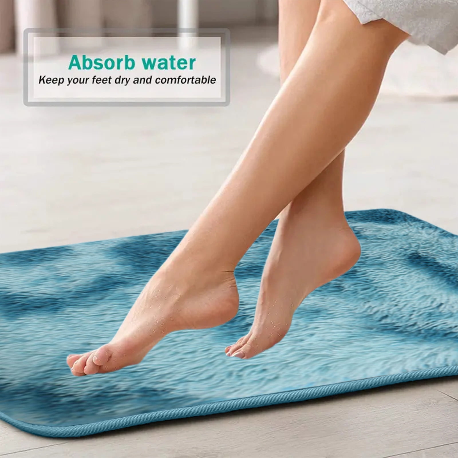 Qocolhg Mixed Colors Shaggy Bath Mats of 4 Piece U-Shaped Contour Toilet Rug, Soft Comfortable Water Absorption Non-Slip Bath Mat, Shower Mat for Floor, Room Door Mat, Machine Washable, Blue