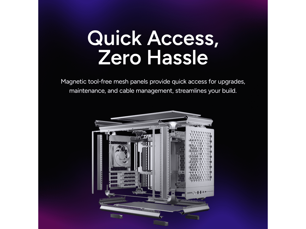 Cooler Master MasterFrame 400 mATX Modular PC Case - Micro-ATX/Mini-ITX, Aluminum Open Frame Chassis, 1 x ARGB Fan Preinstalled, 390mm GPU, 360mm Radiator Support, Silver