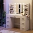 thumbnail image 3 of Vineego Makeup Vanity Desk with Mirror, Lights & Power Outlet Vanity Table with 7 Drawers and 6 Storage Shelves for Bedroom, White, 3 of 7