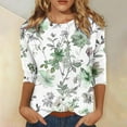 thumbnail image 2 of Pisexur Womens Hauts Mode Imprimé Floral T-Shirts Décontractés Col Rond Manches 3/4 Tee Tops Tendance Blouses Été Automne, 2 of 4