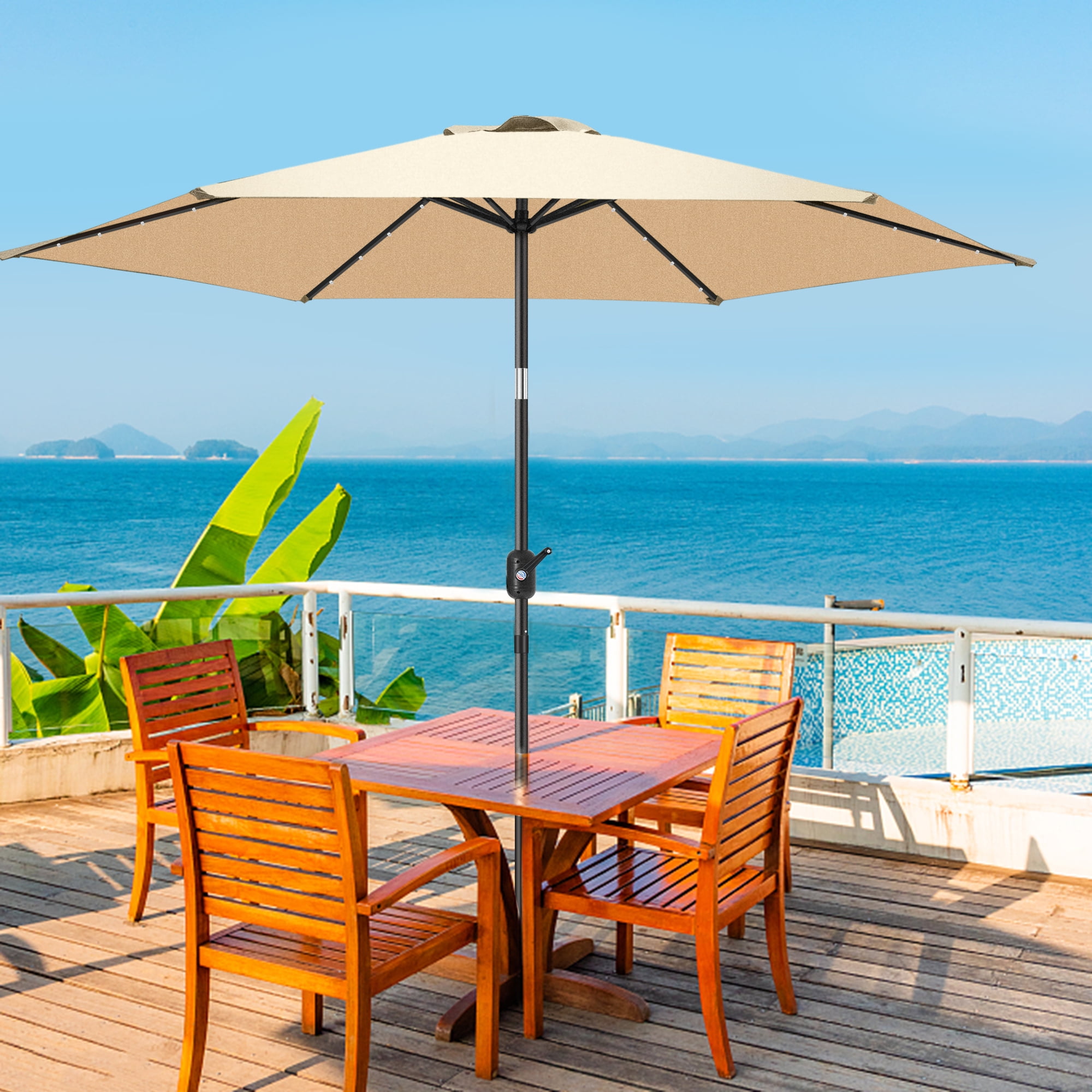 Scafild | 7.5 Ft Solar LED Light Patio Umbrella Outdoor W/ Easy Tilt - Off-white