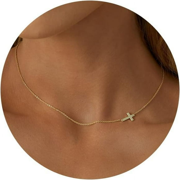LAICAIW Cross Necklace for Women, 14K Gold Plated/Sterling silver Chain Necklace Dainty Layered Gold Cross Pendant Necklace Simple Cute Necklaces for Women Gold Jewelry for Women, Gold Plated, Cubic