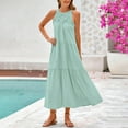 thumbnail image 2 of VBTAPA Womens Halter Neck Maxi Dress Hollow Out Lace Trim Casual Summer Dresses Flowy Tiered Sundress Limited Time Sales Blue S, 2 of 7