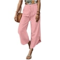 thumbnail image 2 of Women's Summer Wide Leg Linen Capris Drawstring Elastic Waist Loose Fitting Breathable Asymmetrical Hem Cropped Trousers S, 2 of 6