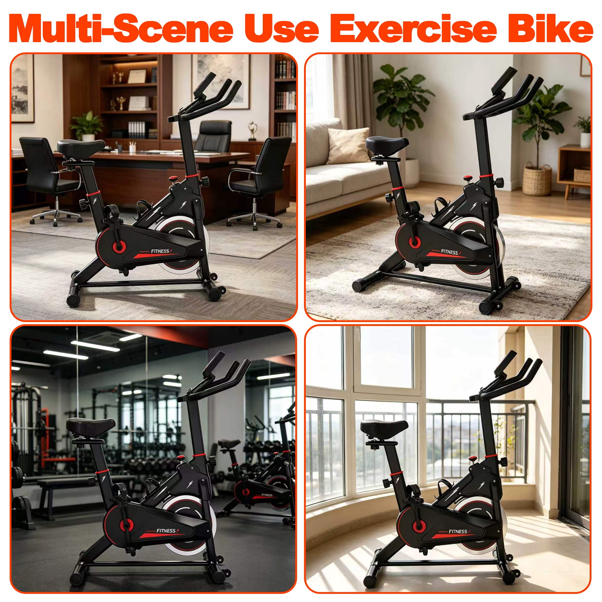 Leumius Indoor Exercise Bike,Stationary Cycling Bike with Monitor and Adjustable Resistance,Stable Base,Space Saving, Cardio Training, 330 lb Capacity,Black+Red